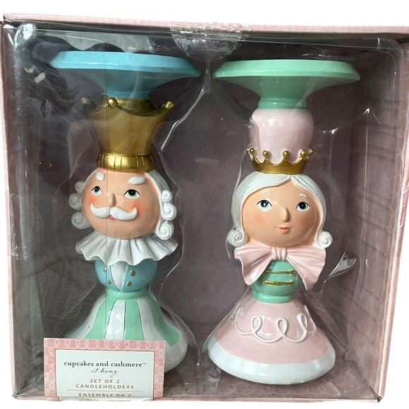 Cupcakes and Cashmere King & Queen Candle Holders Holiday Nutcracker Pastel New - Picture 2 of 16